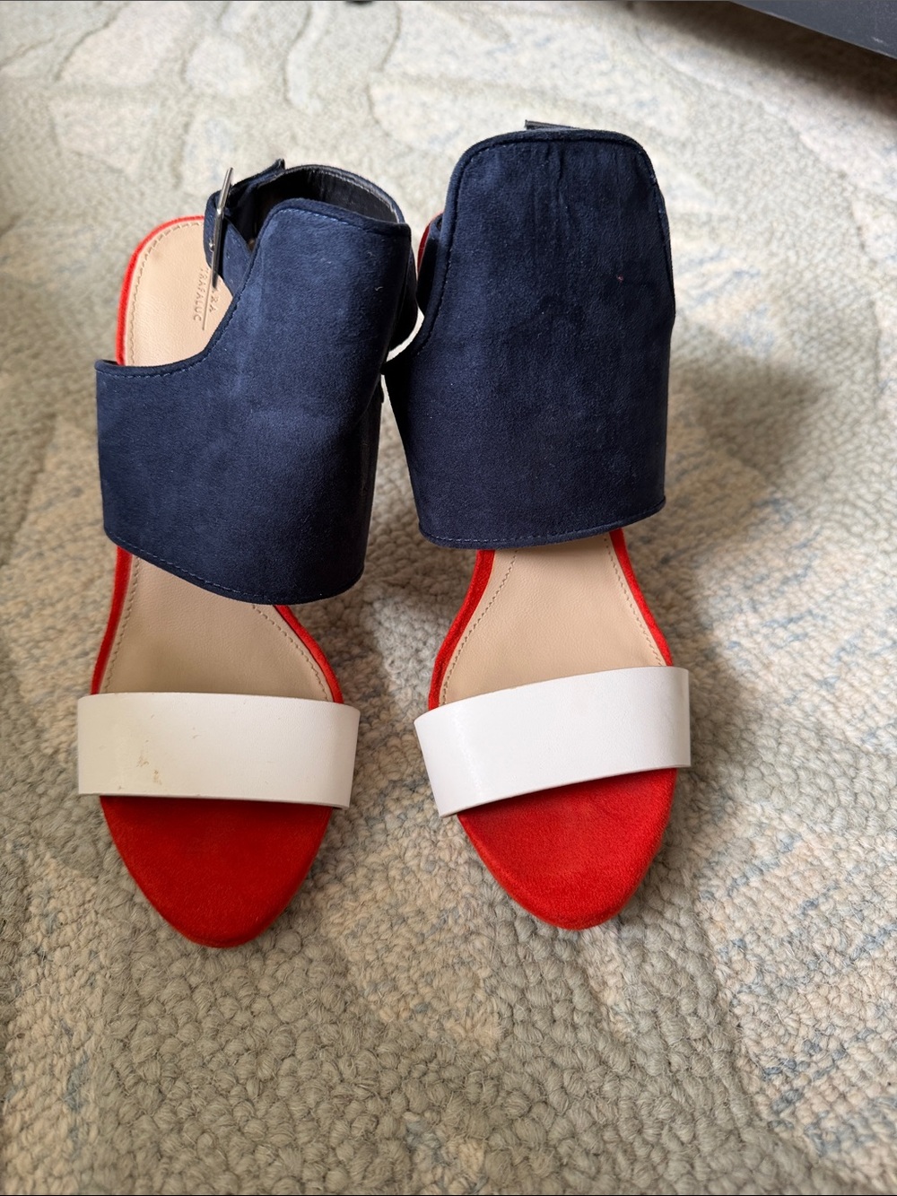 Zara Red White Navy Colorblock Open-Toe Sandals